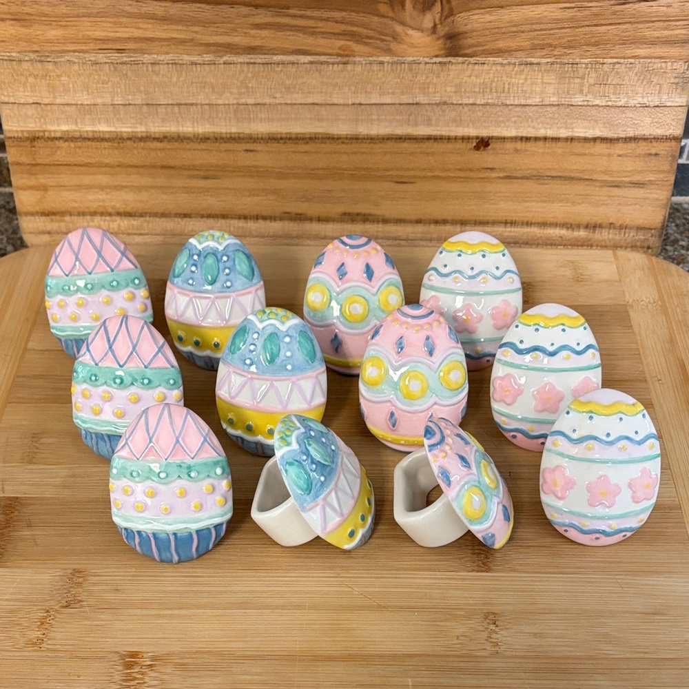 Decorative Pastel Ceramic Easter Egg Napkin Ring Set - set of 12, Lillian Vernon